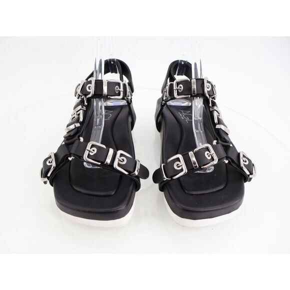 AGL Sandals Black Leather Flatform Buckle Slingback Adjustable Size 38 8 Punk - Picture 5 of 13
